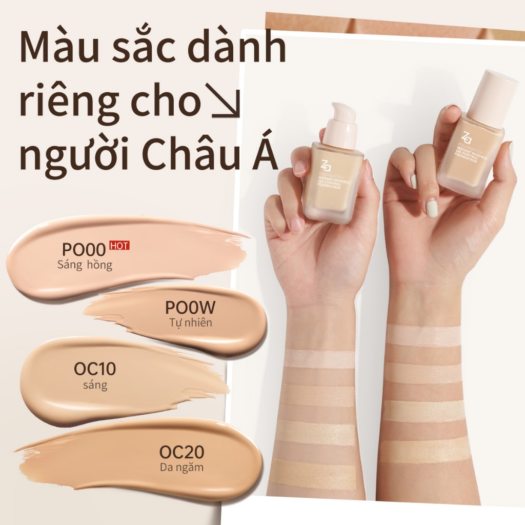 Za Kem nền Instant Invisible Oil Control kiềm dầu chống thấm nước che phủ cao che khuyết điểm 25ml