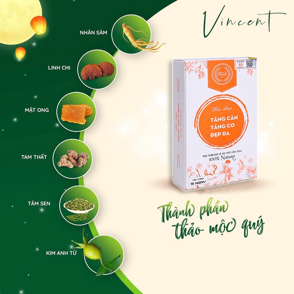 Tăng Cân Vincent Chính Hãng Thảo Mộc Hỗ Trợ Tăng Cân Cho Người Gầy cơ địa khó tăng kí lâu năm