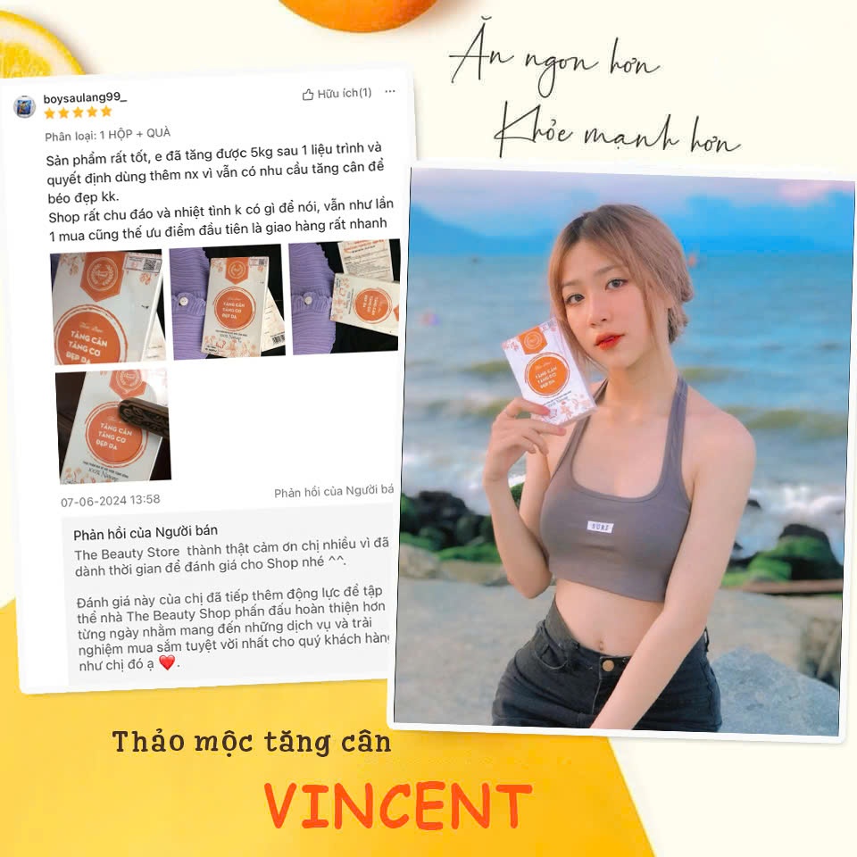 Tăng Cân Vincent Chính Hãng Thảo Mộc Hỗ Trợ Tăng Cân Cho Người Gầy cơ địa khó tăng kí lâu năm