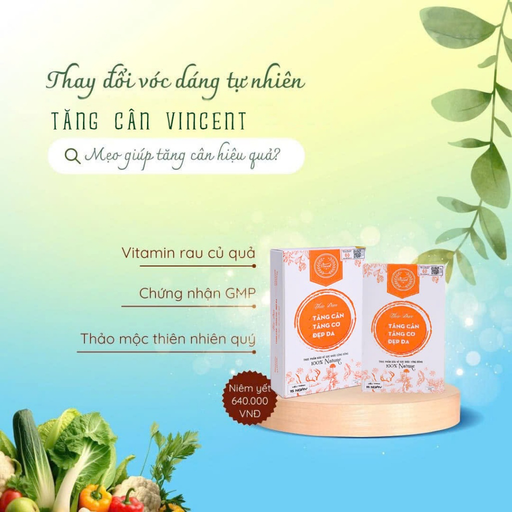 Tăng Cân Vincent Chính Hãng Thảo Mộc Hỗ Trợ Tăng Cân Cho Người Gầy cơ địa khó tăng kí lâu năm