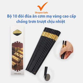 Bộ 10 đôi đũa ăn cơm mạ vàng cao cấp chống trơn trượt chịu nhiệt sang trọng dễ vệ sinh