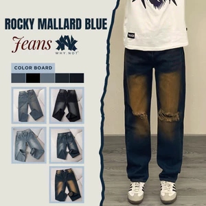 -Quần Jeans Nam Suông WHY.NOT Màu Xanh Cổ Vịt Wash Vàng Cá Tính- Quần Jean Nam Rách Gối