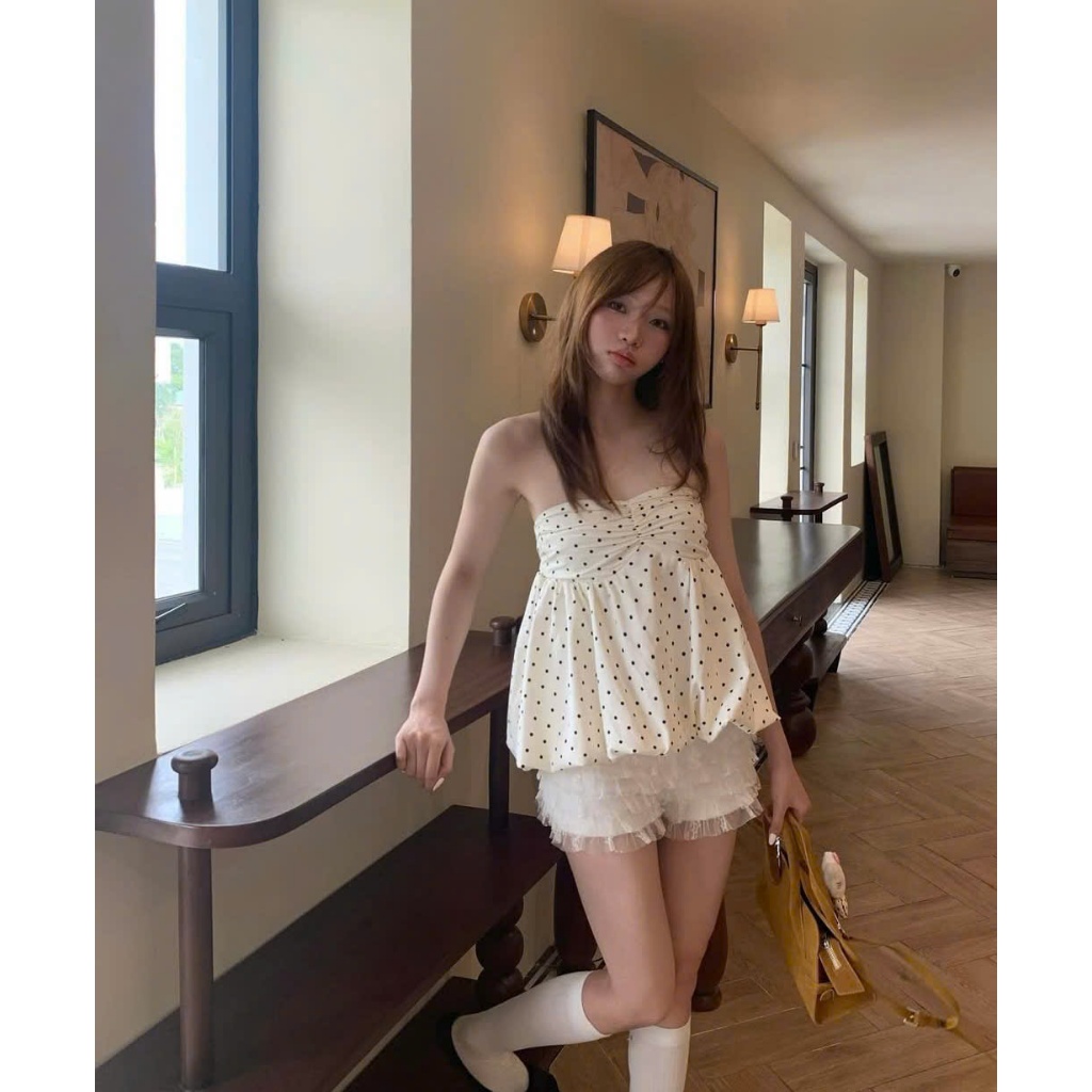 Áo Cúp Ngực Kiểu Bí Phồng, Áo Quây Babydoll Form Bồng ORIGI TOP Thêu Hoa Nổi SAN Clothings - P121