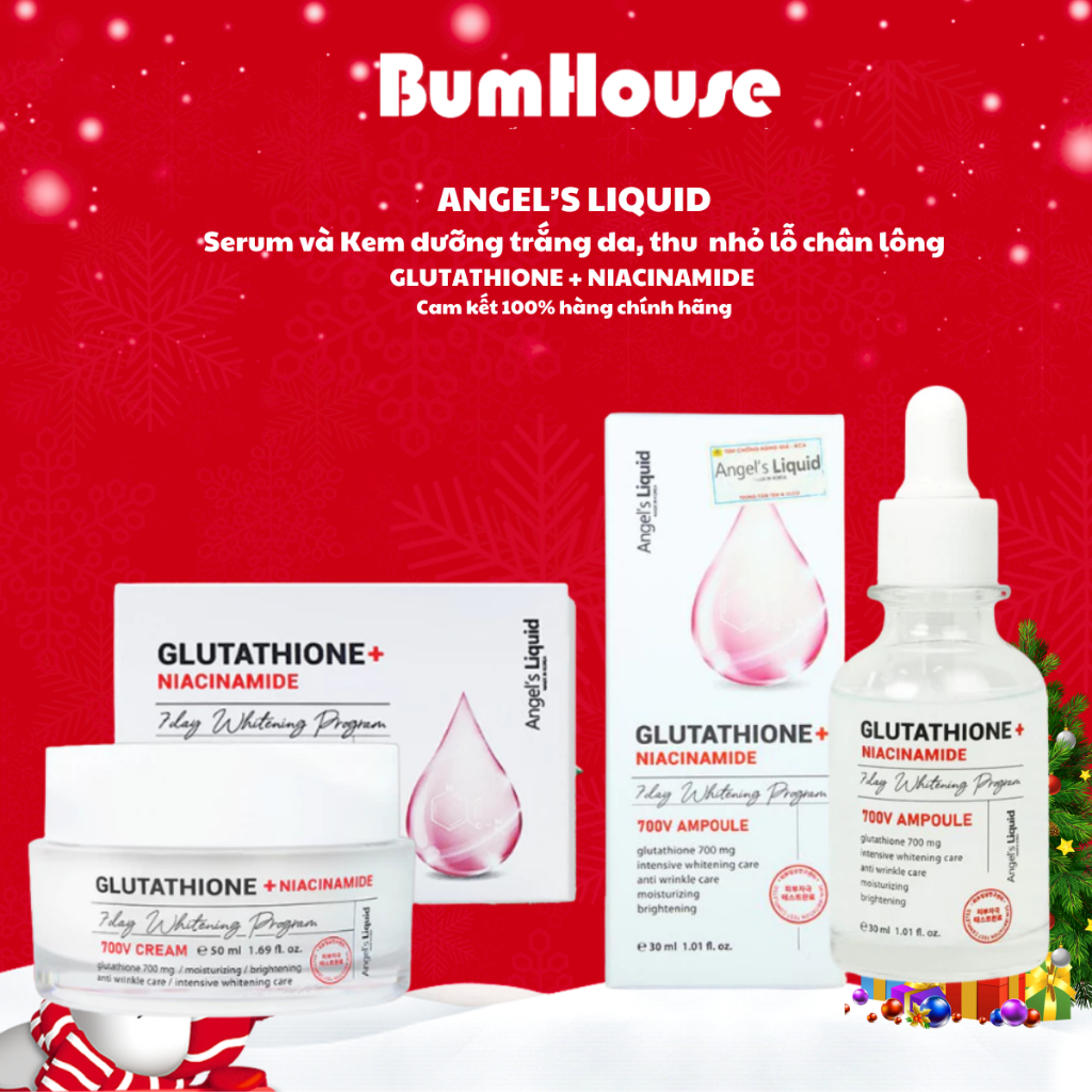 Combo Serum Và Kem Dưỡng Angel's Liquid Glutathione +Niacinamide V-Cream Dưỡng Trắng Da, Mờ Thâm da dầu (30ml + 50ml)