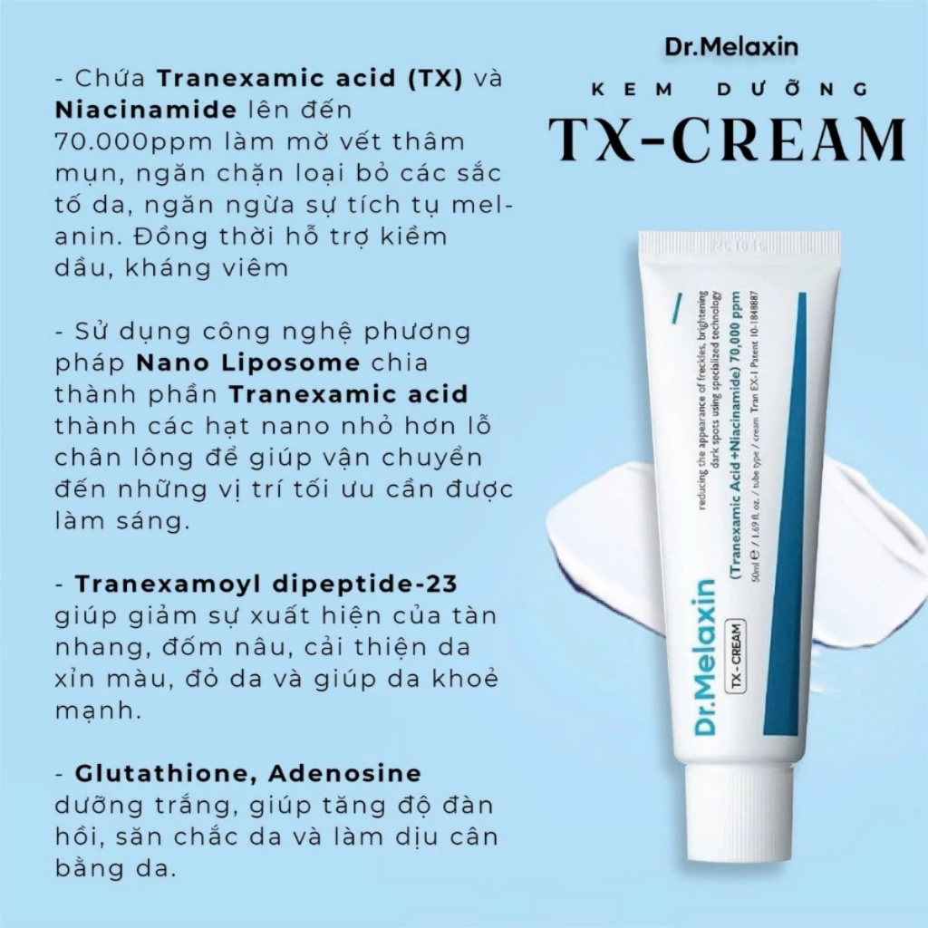Kem Dưỡng Da Mờ Nám TX Cream Dr.Melaxin Cải thiện nám, tàn nhang, tăng độ đàn hồi cho da - 50ml