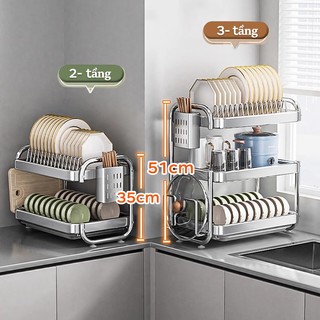 GSlife Kệ để bát đĩa 2/3 tầng inox chống gỉ, dễ vệ sinh, bền bỉ theo năm tháng