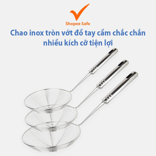 Chao inox tròn vớt đồ chiên lẩu tay cầm chắc chắn nhiều kích cỡ tiện lợi dễ vệ sinh