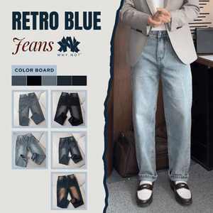 Quần Jean Nam Màu Xanh Retro- Quần Nam Ống Rộng WHY NOT Retro Blue Jeans