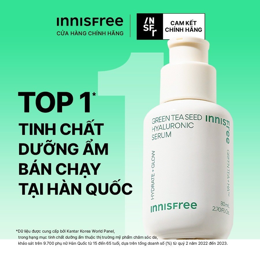 INNISFREE x Serum trà xanh cấp ẩm sâu phục hồi da, với Probiotics INNISFREE Green Tea Seed Hyaluronic Serum 80mL