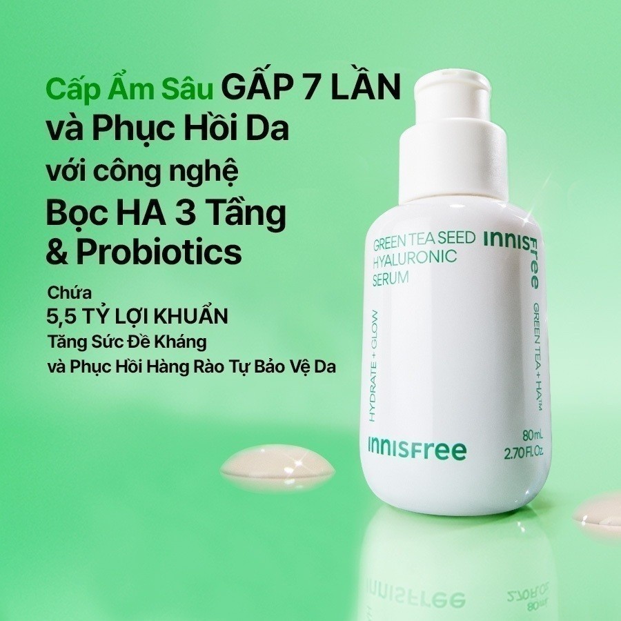 INNISFREE x Serum trà xanh cấp ẩm sâu phục hồi da, với Probiotics INNISFREE Green Tea Seed Hyaluronic Serum 80mL