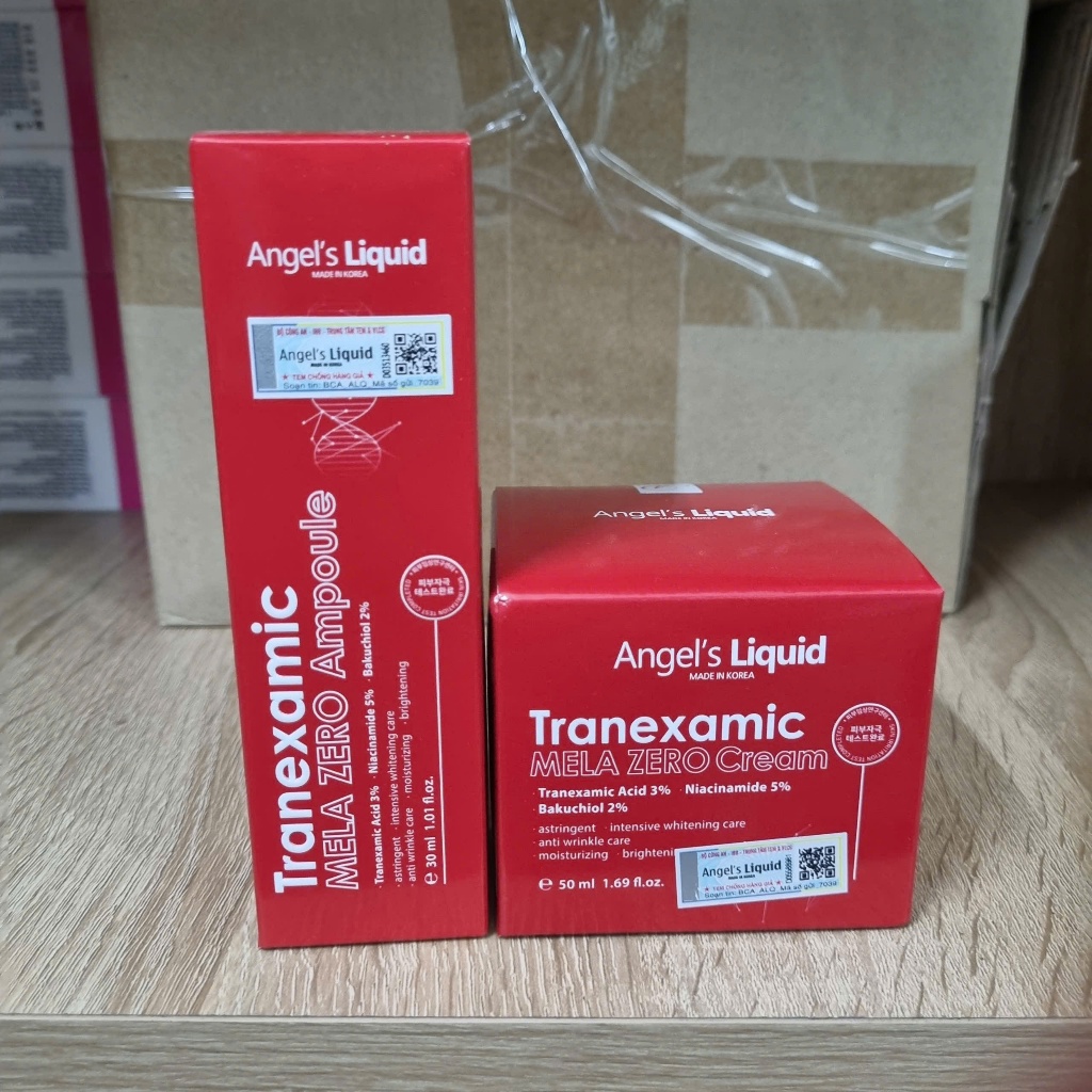 Bộ Sản Phẩm Serum & Kem Dưỡng Cải Thiện Thâm Nám Angel's Liquid Tranexamic Acid Mela Zero 30ml 50ml (đỏ)
