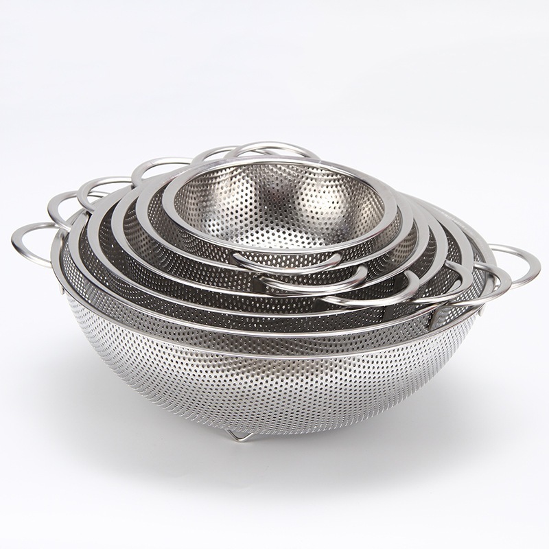 Set 3 Rổ inox  đa năng lỗ lưới nhỏ dày - Rổ tròn inox không gì có 3 chân cao ráo nước , Rá inox có quai treo