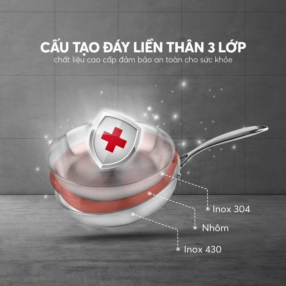 Chảo Inox 304 Nguyên Khối Elmich Trimax EL-3846 | Chảo Rán Thành Thẳng, Dùng Bếp Từ
