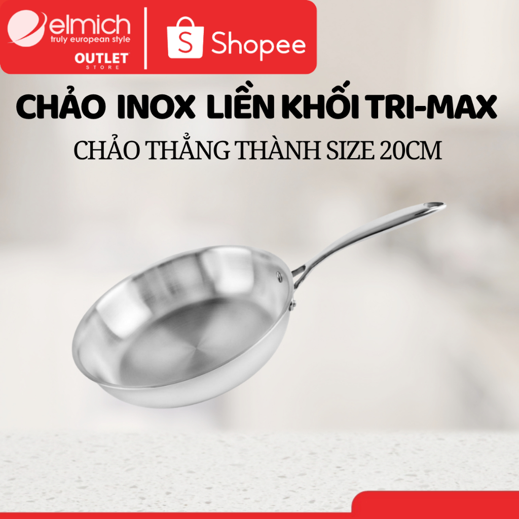 Chảo Inox 304 Nguyên Khối Elmich Trimax EL-3846 | Chảo Rán Thành Thẳng, Dùng Bếp Từ