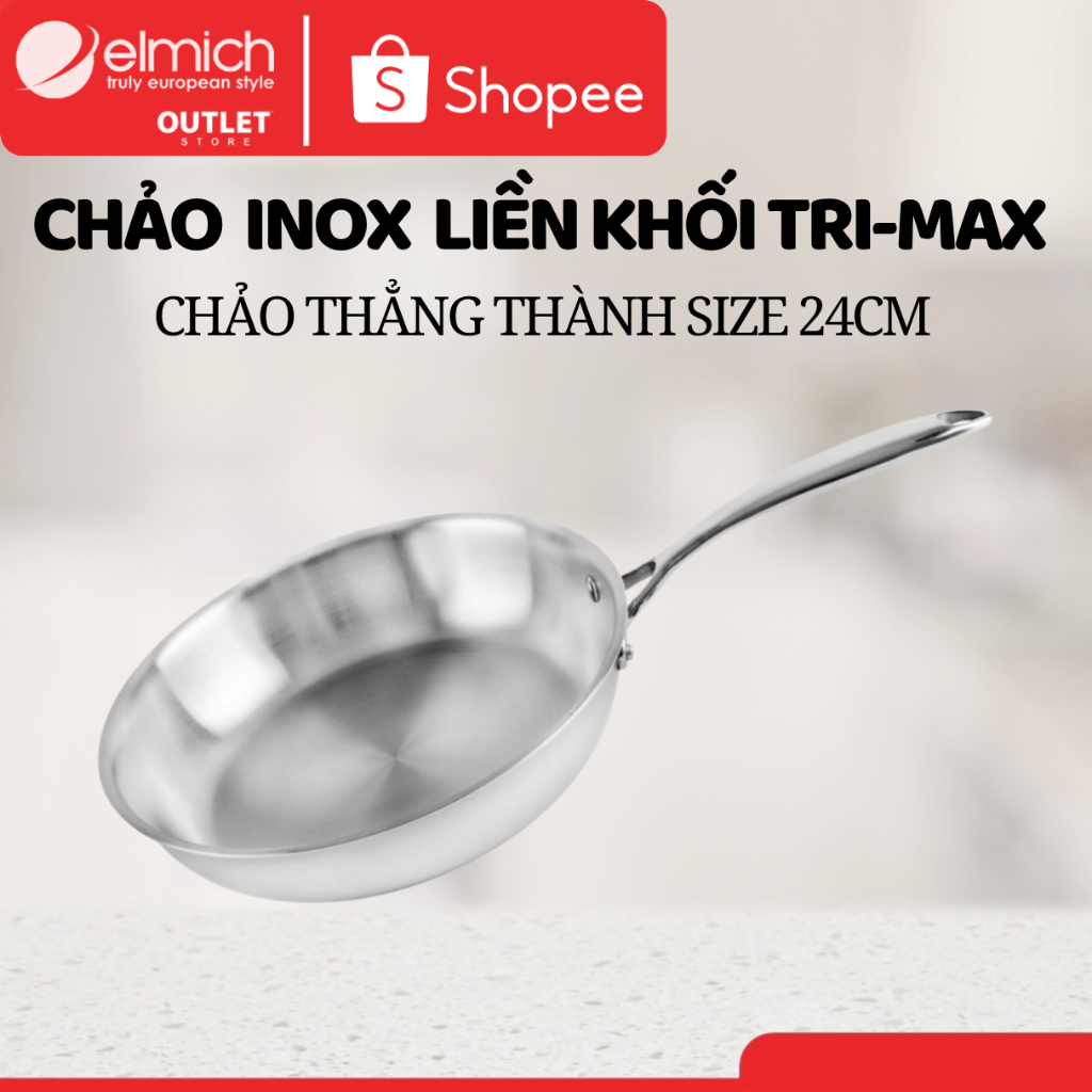 Chảo Inox 304 Nguyên Khối Elmich Trimax EL-3846 | Chảo Rán Thành Thẳng, Dùng Bếp Từ