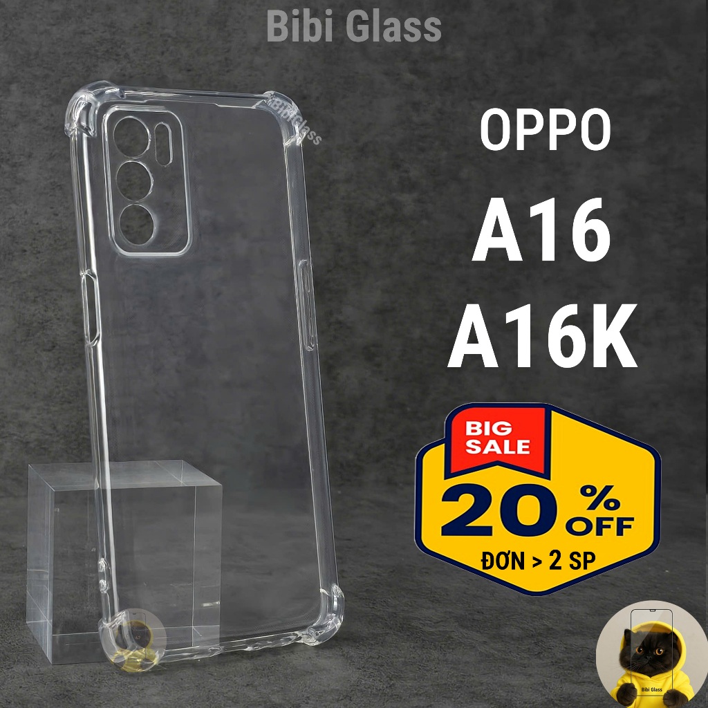 Ốp lưng Oppo A16K, A16 nhựa silicon trong suốt dẻo cao cấp chống sốc viền vuông bảo vệ điện thoại