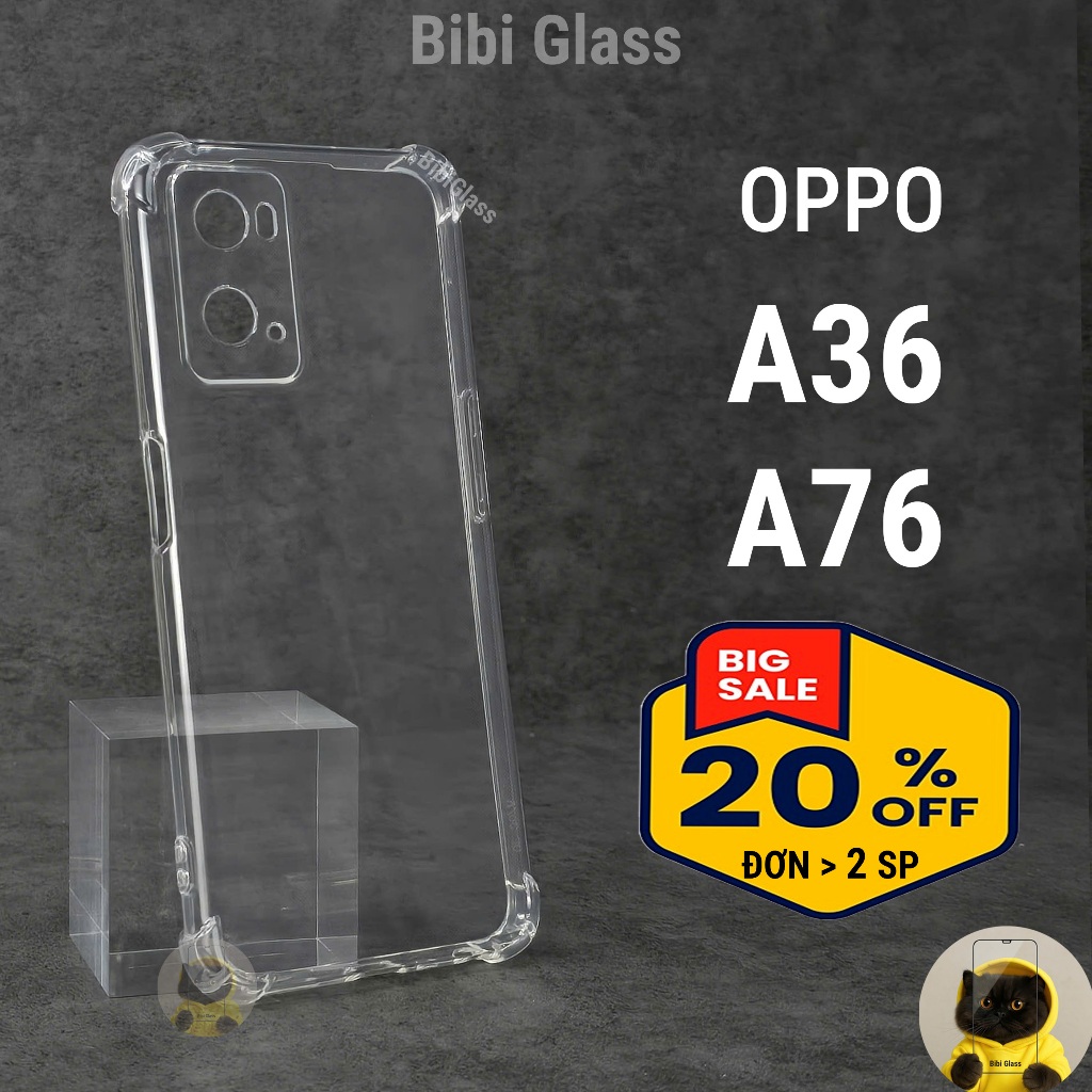 Ốp lưng Oppo A76 / A36 dẻo trong suốt silicon cao cấp chống sốc va đập có gờ bảo vệ cam điện thoại