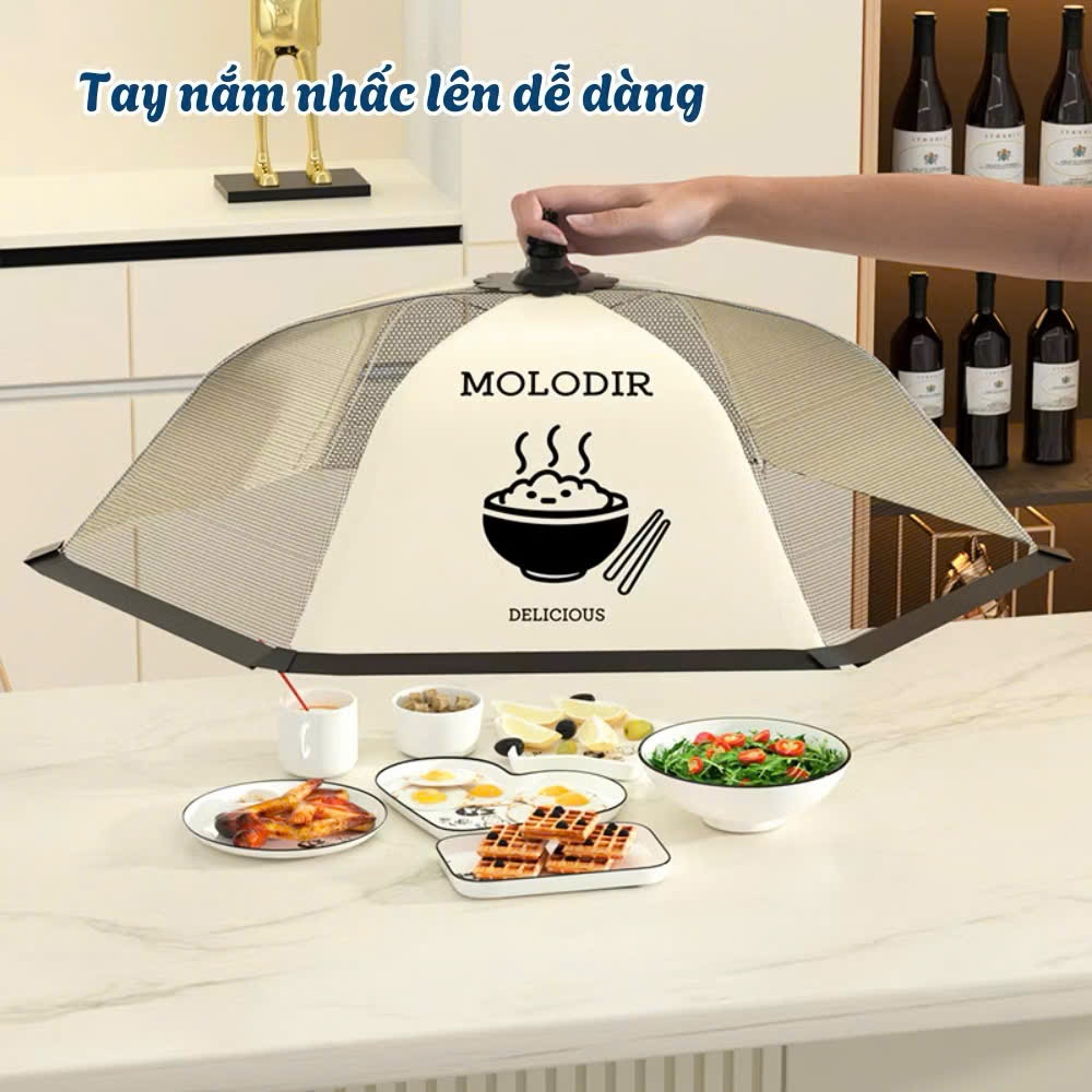 Lồng bàn vải lưới chống côn trùng bụi bẩn gấp gọn tiện lợi.có kèm móc treo