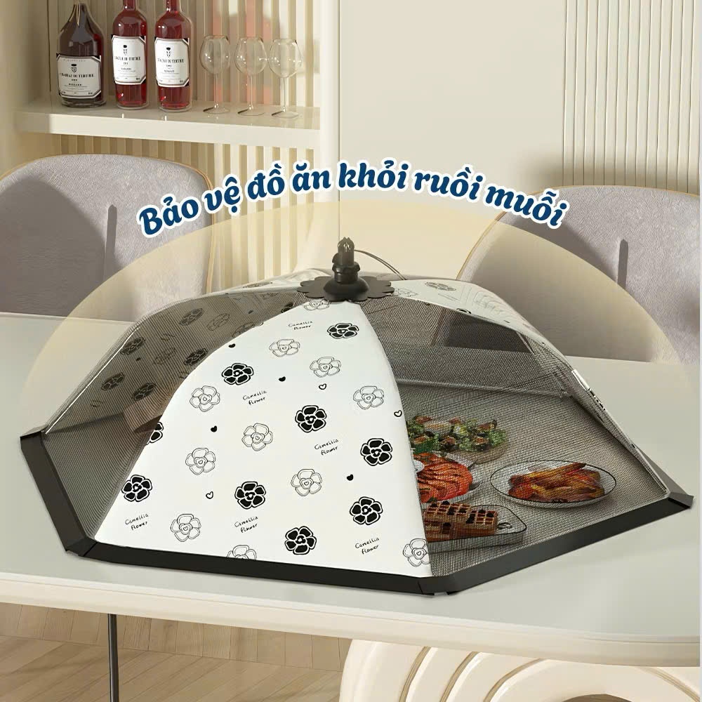 Lồng bàn vải lưới chống côn trùng bụi bẩn gấp gọn tiện lợi.có kèm móc treo