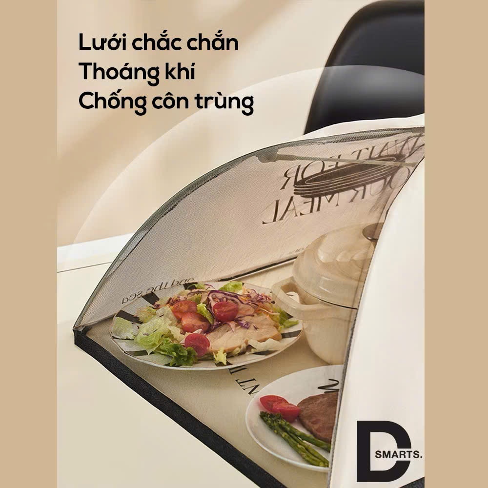 Lồng bàn vải lưới chống côn trùng bụi bẩn gấp gọn tiện lợi.có kèm móc treo