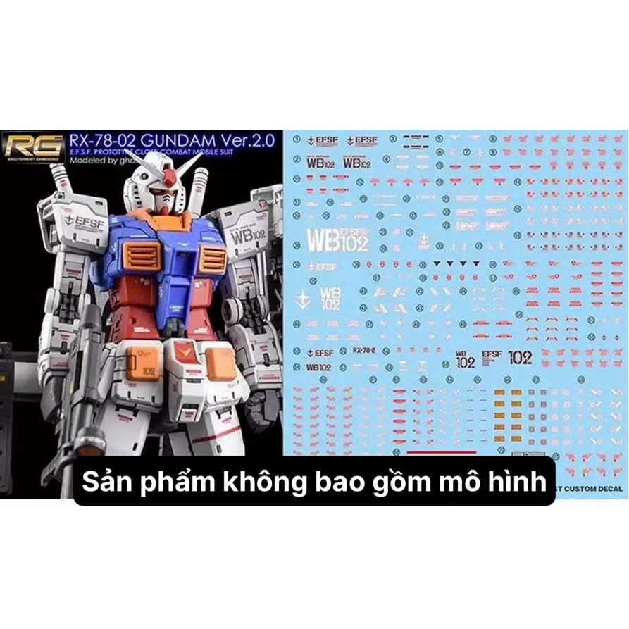 [Ghost/G-rework] Decal/Đề can nước mô hình RG RX-78-02 Gundam Ver 2.0 ...