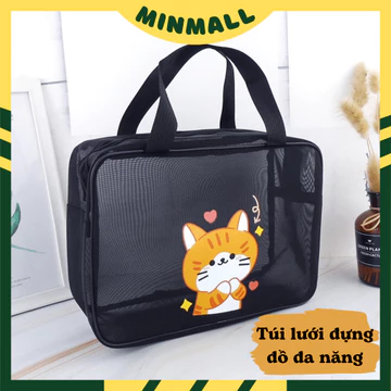 Túi Lưới Đựng Đô Tắm, Đồ Trang Điểm Đi Biển, Túi xách bỉm sữa đa năng có khóa kéo tiện dụng