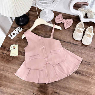 Váy hè,Sét áo trễ vái mix váy xếp ly cho bé gái
