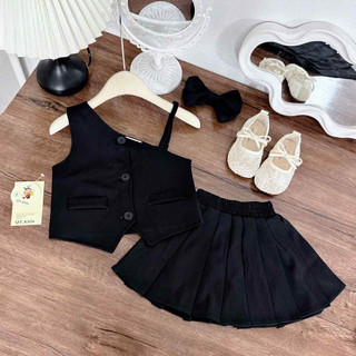 Váy hè,Sét áo trễ vái mix váy xếp ly cho bé gái