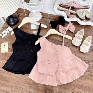 Váy hè,Sét áo trễ vái mix váy xếp ly cho bé gái