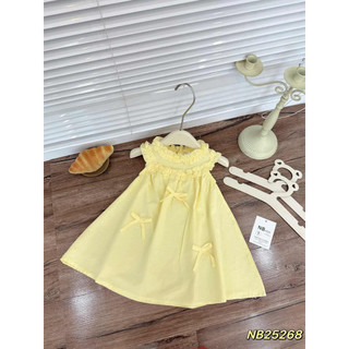 Váy hè, Váy thô mềm viền bèo cổ gắn nơ nhỏ cho bé gái