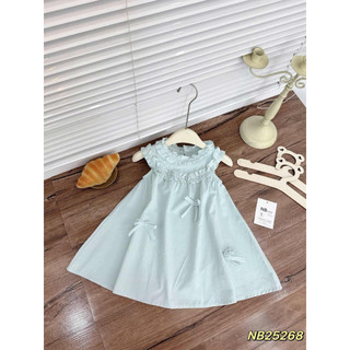 Váy hè, Váy thô mềm viền bèo cổ gắn nơ nhỏ cho bé gái