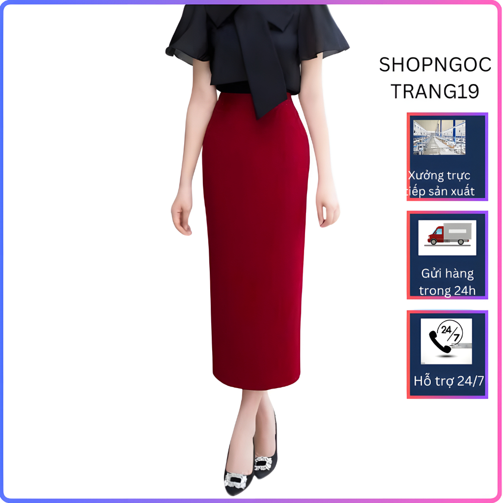 Chân Váy Bút Chì Cạp Liền 85cm-95cm SHOPNGOCTRANG19 Chất Liệu Vitex 2 lớp.