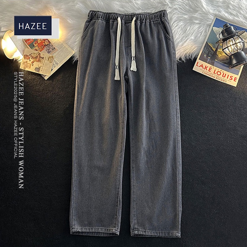Quần jean nữ ống rộng cạp chun HAZEE - Quần jean Co giãn cạp chun và cạp khóa form rộng