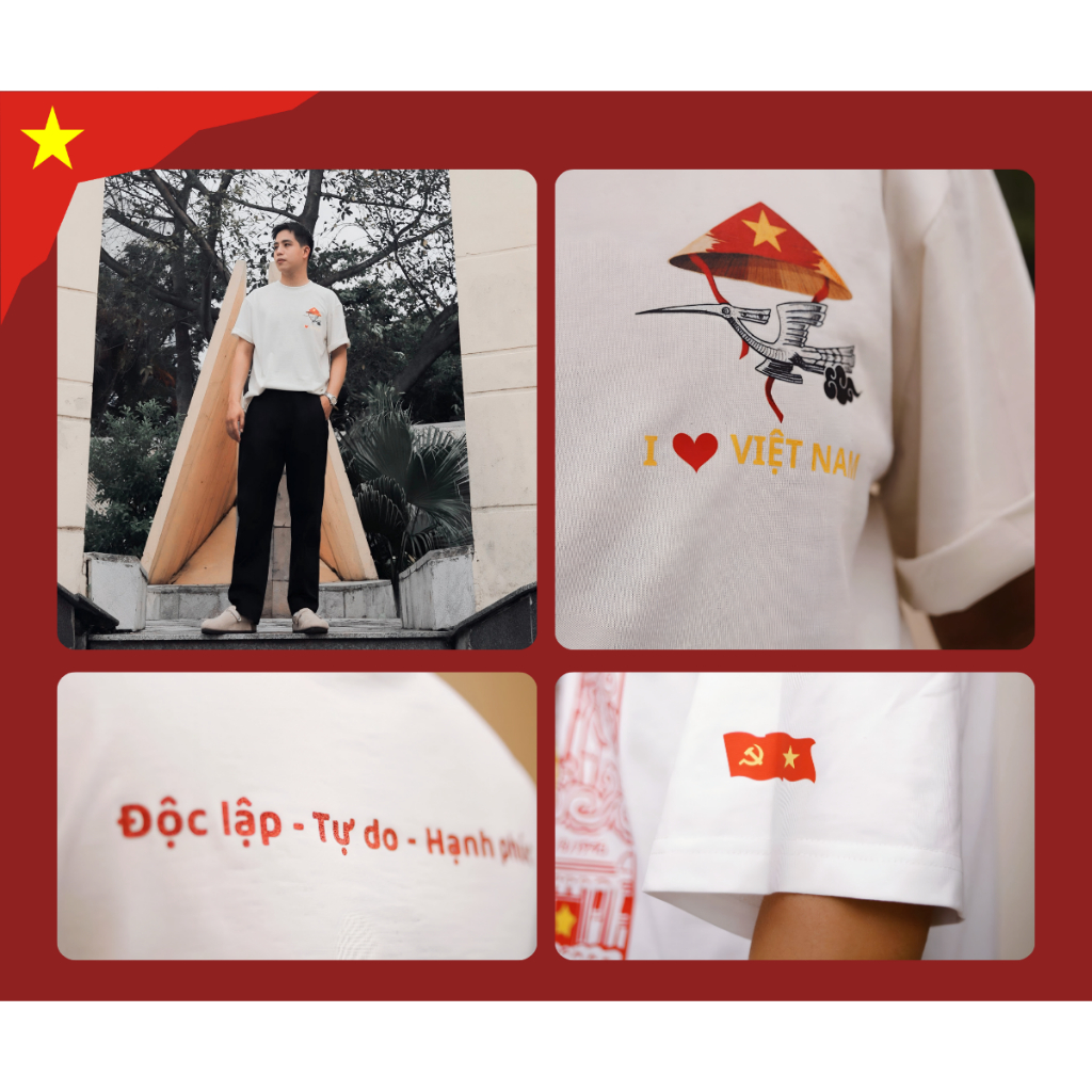 [HỎA TỐC HN] Áo Cờ Đỏ Sao Vàng Kim Tuyến Độc Lập Tự Do Unisex Trend Áo 2/9 Cờ Việt Nam Vải Cotton