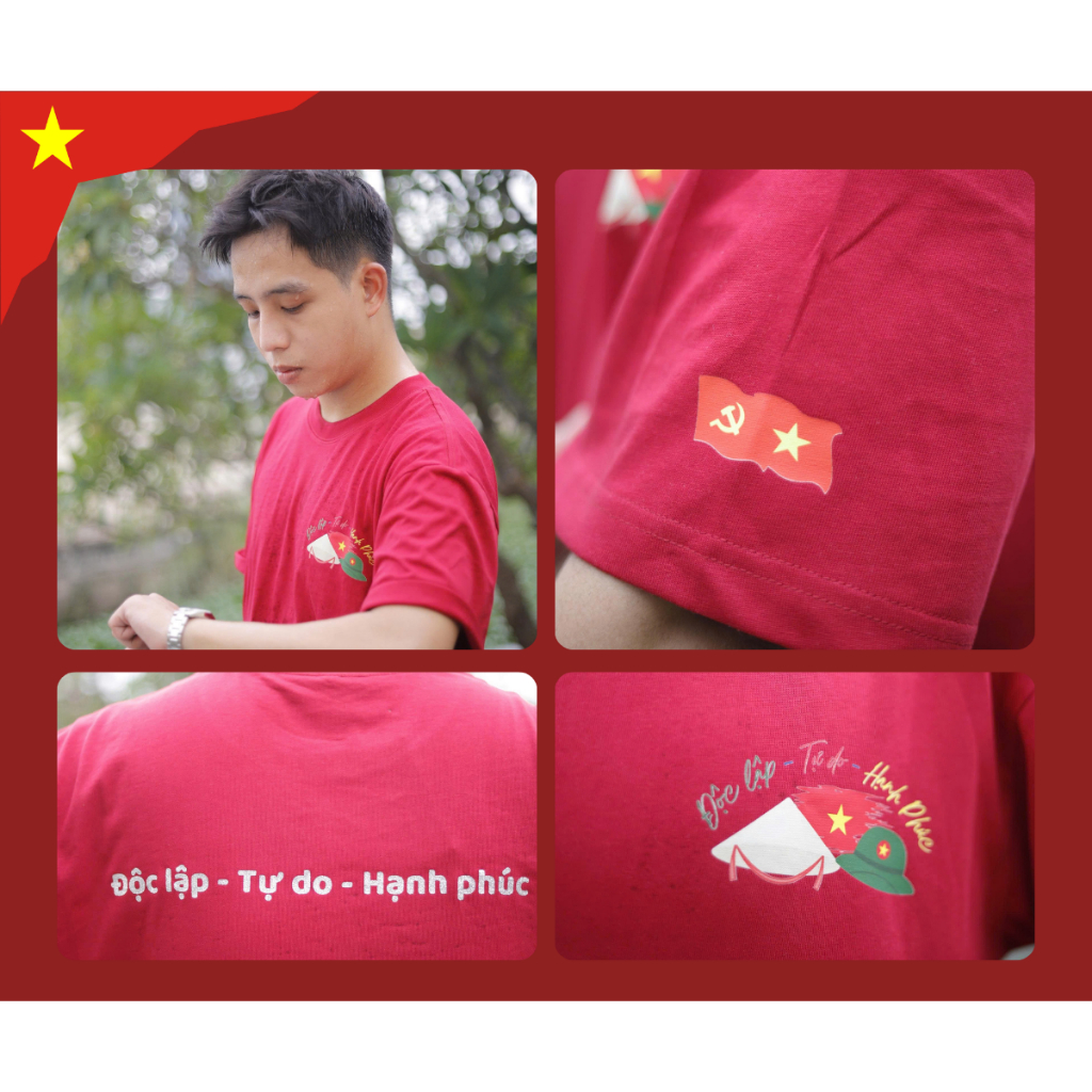 [Trend Việt Nam] Áo Thun Form Rộng Việt Nam Cờ Đỏ Sao Vàng Nón Lá Mũ Cối Hottrend 2/9 Cotton Việt Mát Mịn
