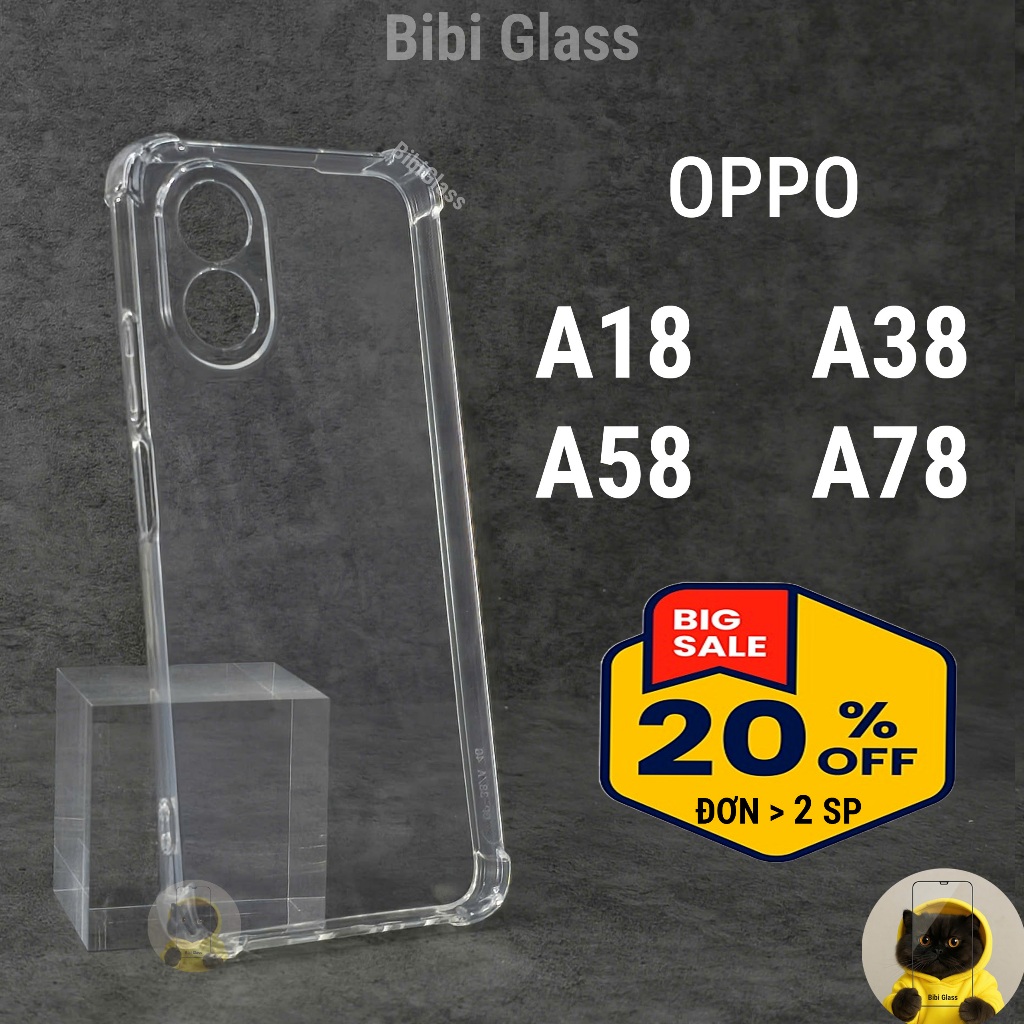 Ốp lưng OPPO A18 / A38 / A58 / A78 4G silicon trong suốt dẻo cao cấp chống sốc bảo vệ điện thoại