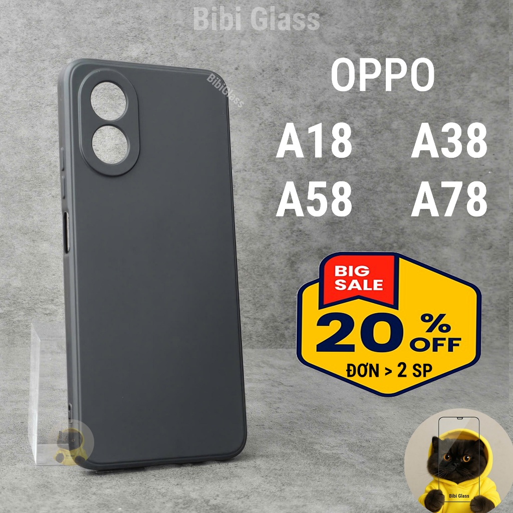 Ốp lưng Oppo A18, A38, A58, A78 4G 5G bảo vệ cam điện thoại toàn diện cạnh vuông nhựa dẻo tpu bibi glass