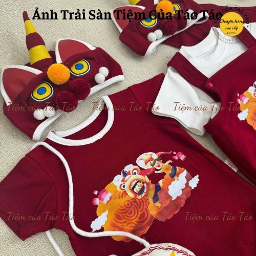 TẶNG TẤT LÂN- SẴN SHIP, yếm kèm áo Tết 2026 tặng kèm mũ và khăn choàng sau, túi đeo cho bé trai bé gái từ 5-13kg,