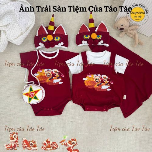 Sẵn Ship- TẶNG TẤT - Set Yếm Tết 2026 cover Uhorang kèm mũ, áo, túi đeo và khăn choàng cho bé trai bé gái size 5-13kg