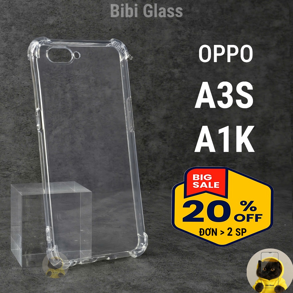 Ốp lưng OPPO A3S, A1K silicon trong suốt dẻo cao cấp chống sốc bảo vệ điện thoại viền vuông