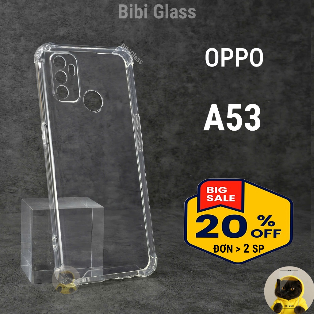 Ốp lưng Oppo A53 silicon dẻo trong suốt cao cấp chống sốc bảo vệ bốn góc camera điện thoại sharkcase