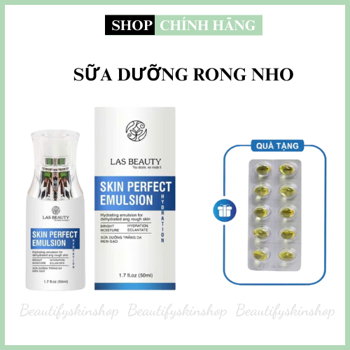 ( Tặng 1 vỉvitamin E ) Sữa dưỡng Rong Nho Nhật Bản Las Beauty truyềntrắngdưỡngdacăngbóng Skin Perfect Emulsion 50ml