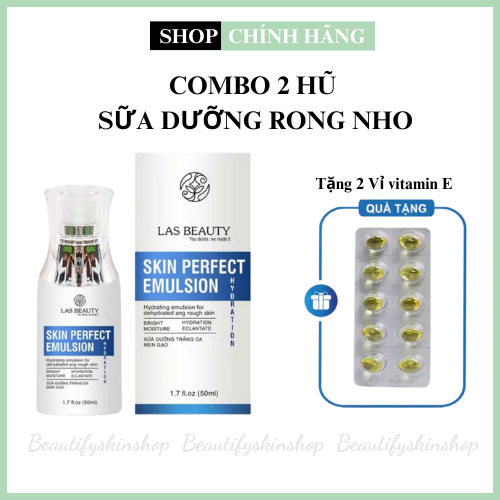 Combo 2 chai- Tặng 2 vỉ vitamin E -  Sữa dưỡng Rong Nho Nhật Bản Las Beauty truyền trắng dưỡng da căng bóng Skin Perfect