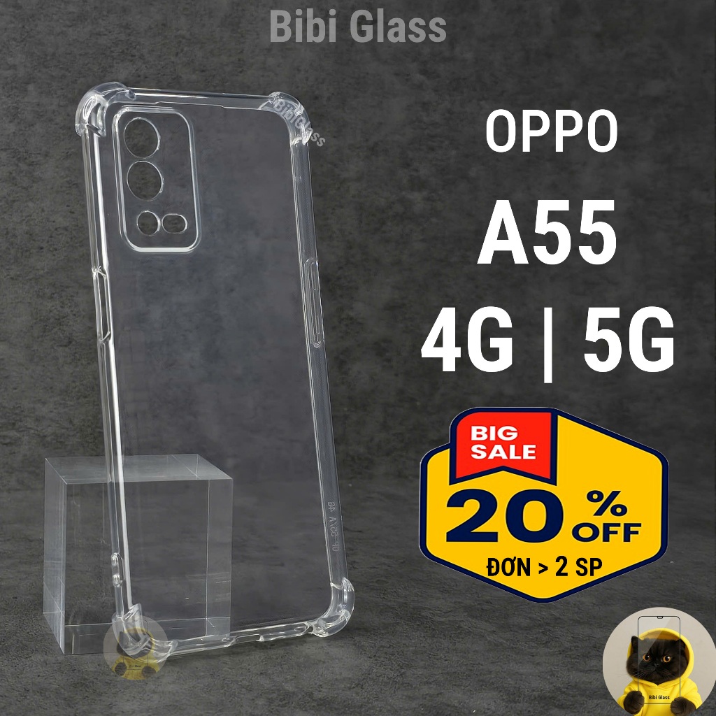 Ốp lưng Oppo A55 4G I 5G dẻo trong suốt silicon cao cấp chống sốc viền vuông bảo vệ cam toàn diện