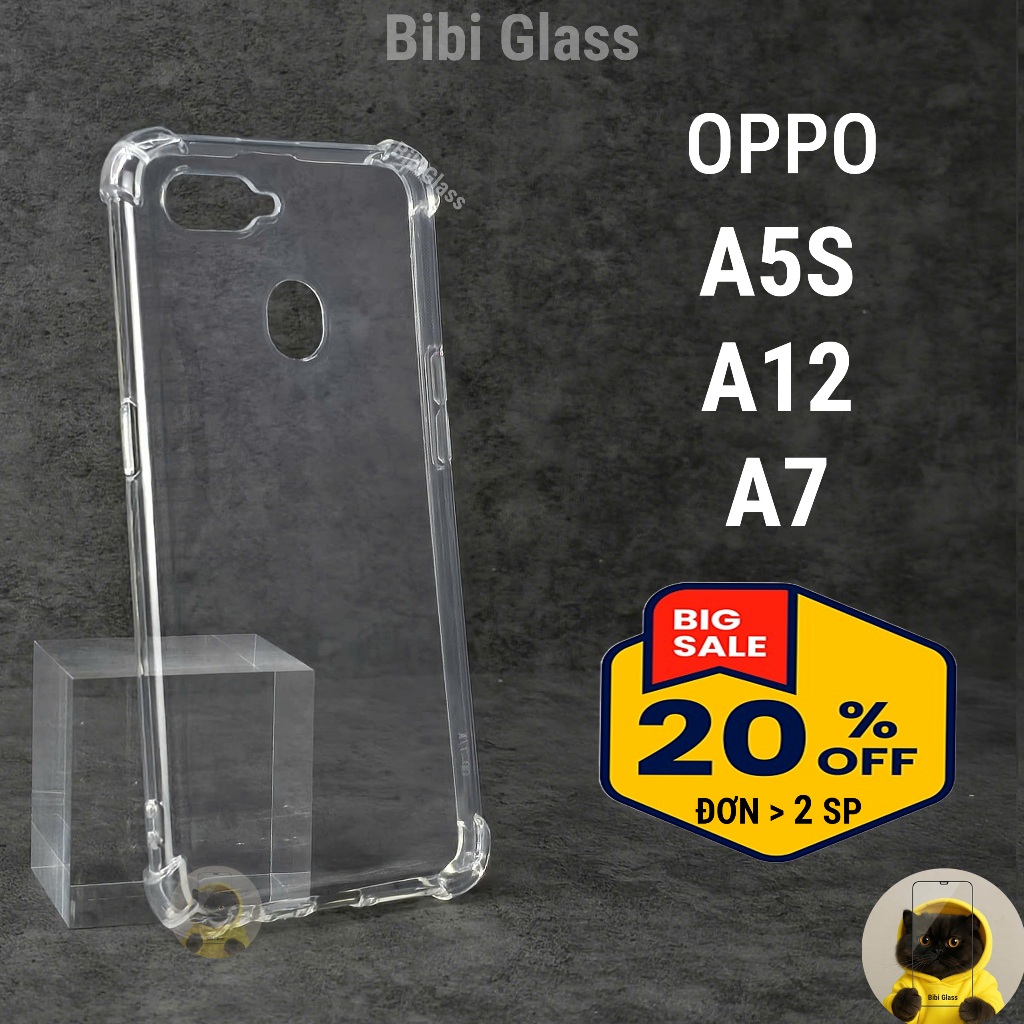 Ốp lưng OPPO A5S/A12/A7 silicon trong suốt dẻo cao cấp chống sốc bảo vệ cam điện thoại viền vuông