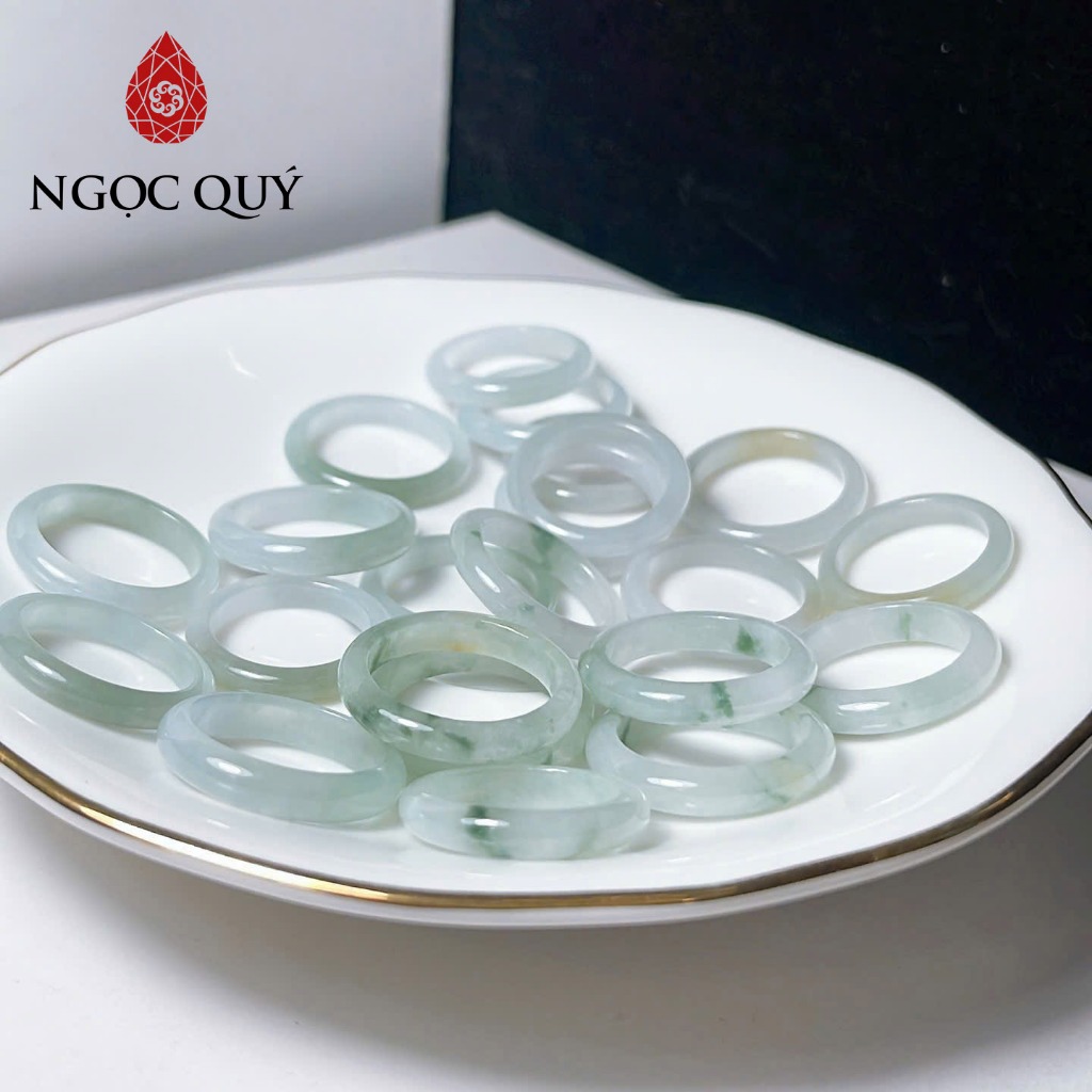 Nhẫn cẩm thạch A Myanmar - Nhẫn phỉ thúy bạch ngọc nếp băng bản 3-4mm type A - Ngọc Quý