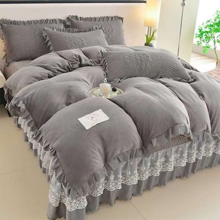 Bộ Ga Gối Nỉ Nhung Phủ Bèo Nhập Khẩu, Set 3 Món Ga Gối Trần Bông Phủ Chun Cài 4 Góc - BMbedding