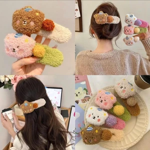 Kẹp Tóc Gấu Bông Teddy Mềm Mại Dễ Thương Màu Sắc Pastel Kẹo Ngọt Cho Bạn Gái