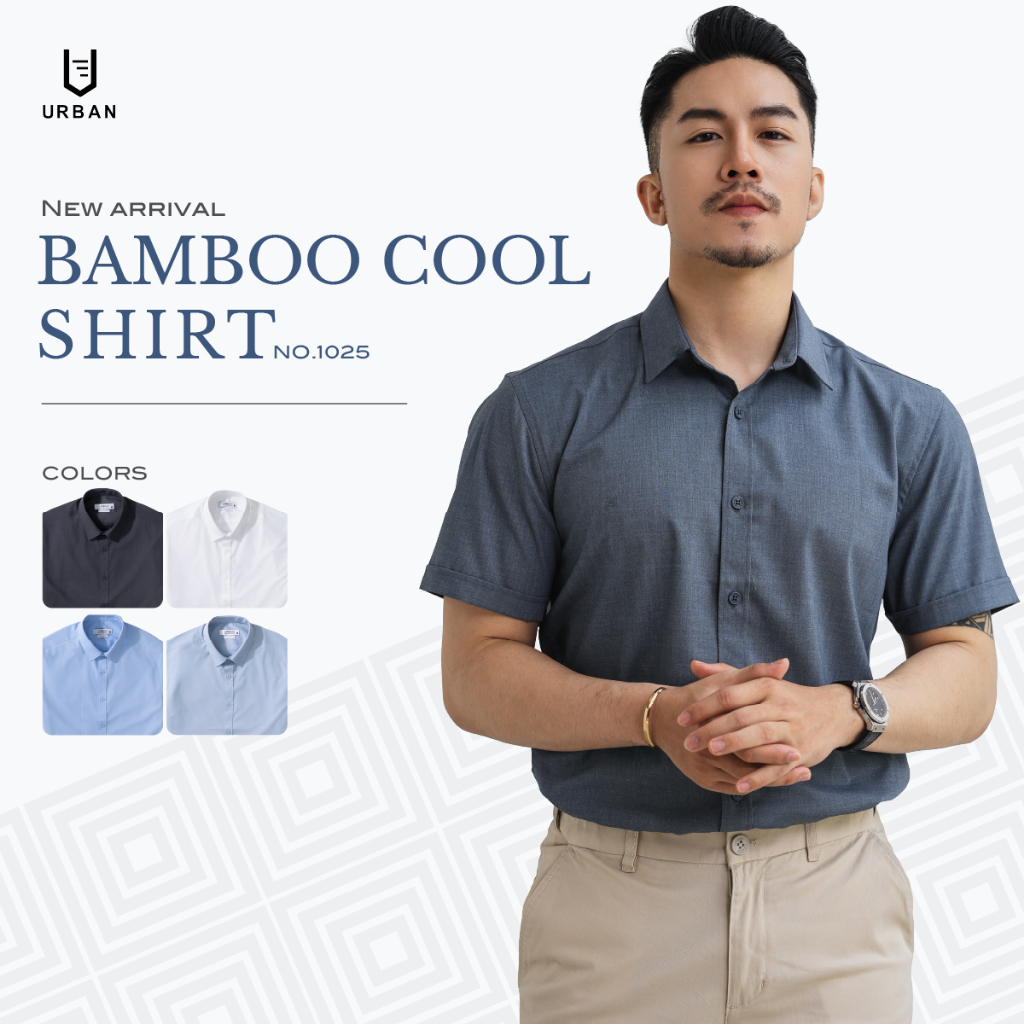Áo sơ mi nam ngắn tay trơn URBAN vải Bamboo mềm mại hạn chế nhăn phom vừa thấm hút mồ hôi tốt No.1025 | BigBuy360 - bigbuy360.vn