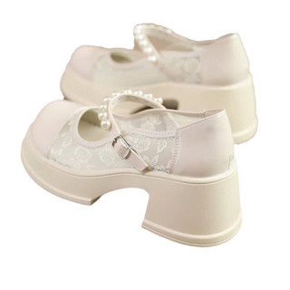 Giày mary quai ngang gắn Ngọc chất Ren Thêu đế 7 phân hót